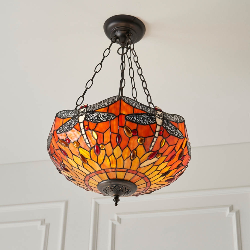 Endon 64076 - pakabinamas šviestuvas ant grandinės Tiffany DRAGONFLY 3 x E27/60W/230V skersmuo 41 cm