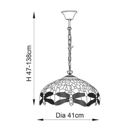 Endon 64080 - liustra ant grandinės Tiffany DRAGONFLY 3xE27/60W/230V, skersmuo 41 cm