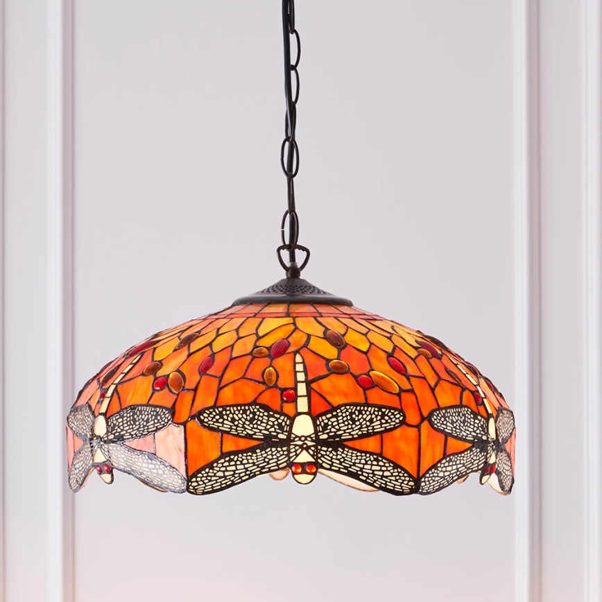 Endon 64081 - Pakabinamas sietynas su grandine Tiffany DRAGONFLY 3xE27/60W/230V skersmuo 41 cm