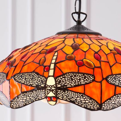 Endon 64081 - Pakabinamas sietynas su grandine Tiffany DRAGONFLY 3xE27/60W/230V skersmuo 41 cm