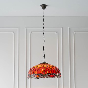 Endon 64082 - Pakabinama liustra su grandine Tiffany DRAGONFLY 3xE27/60W/230V, skersmuo 50 cm