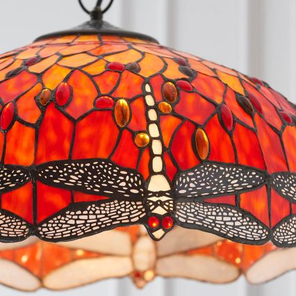 Endon 64082 - Pakabinama liustra su grandine Tiffany DRAGONFLY 3xE27/60W/230V, skersmuo 50 cm