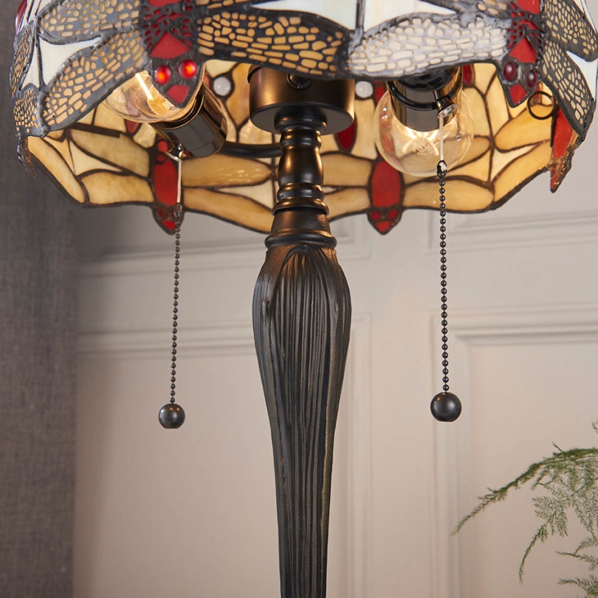 Endon 64086 - Tiffany stalinis šviestuvas DRAGONFLY, 2xE27/60W/230V, skersmuo 30 cm