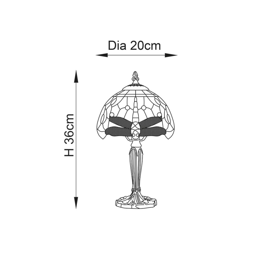 Endon 64088 - stalinė lempa Tiffany DRAGONFLY 1xE14/7W/230V, skersmuo 20 cm