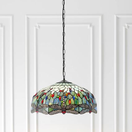 Endon 66148 - Tiffany DRAGONFLY liustra ant grandinės, 3xE27/60W/230V, skersmuo 50 cm