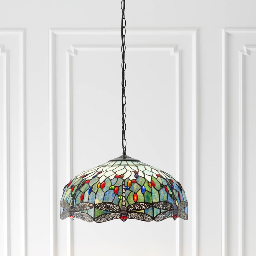 Endon 66148 - Tiffany DRAGONFLY liustra ant grandinės, 3xE27/60W/230V, skersmuo 50 cm