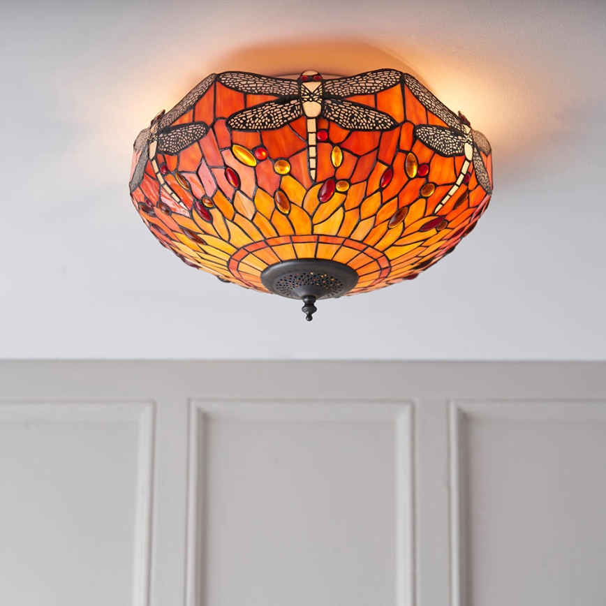 Endon 70721 - Tiffany stiliaus lubinis šviestuvas DRAGONFLY 2xE27/60W/230V, skersmuo 41 cm