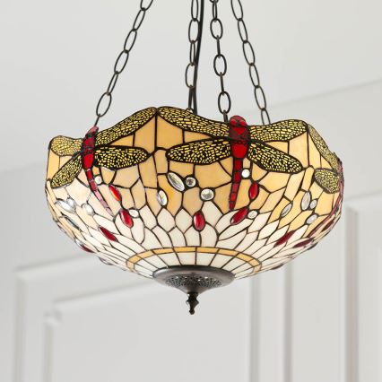 Endon 70759 - Pakabinamas šviestuvas ant grandinės Tiffany DRAGONFLY 3xE27/60W/230V, skersmuo 41 cm