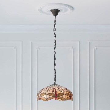 Endon 70824 - Tiffany DRAGONFLY liustra su grandinėle, 3xE27/60W/230V, skersmuo 41 cm