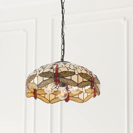 Endon 70824 - Tiffany DRAGONFLY liustra su grandinėle, 3xE27/60W/230V, skersmuo 41 cm