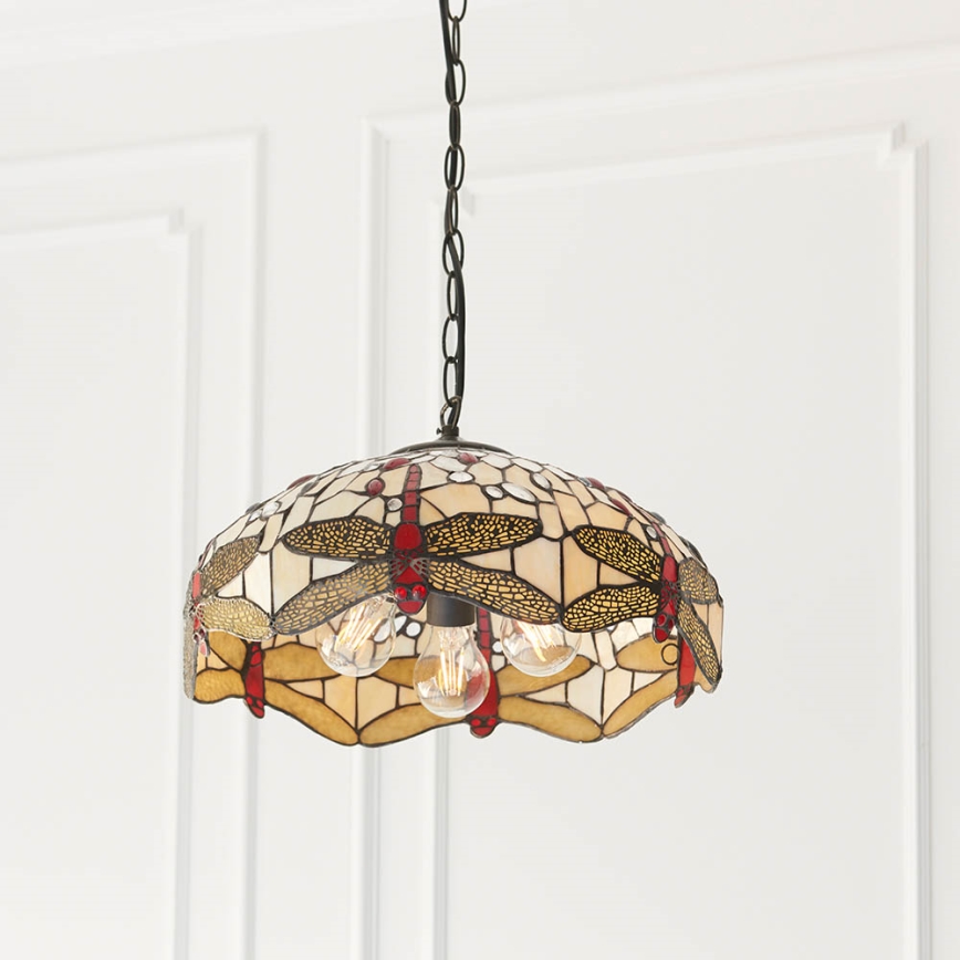 Endon 70824 - Tiffany DRAGONFLY liustra su grandinėle, 3xE27/60W/230V, skersmuo 41 cm