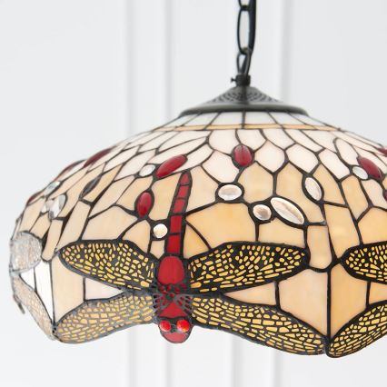 Endon 70824 - Tiffany DRAGONFLY liustra su grandinėle, 3xE27/60W/230V, skersmuo 41 cm