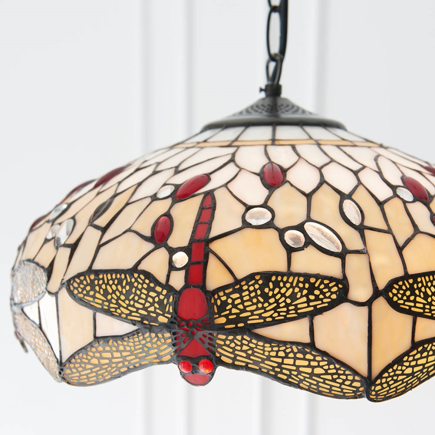 Endon 70824 - Tiffany DRAGONFLY liustra su grandinėle, 3xE27/60W/230V, skersmuo 41 cm