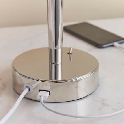 Endon 72175 - Stalo lempa su USB jungtimi SYON 1xE14/40W/230V blizgus chromas/kreminė