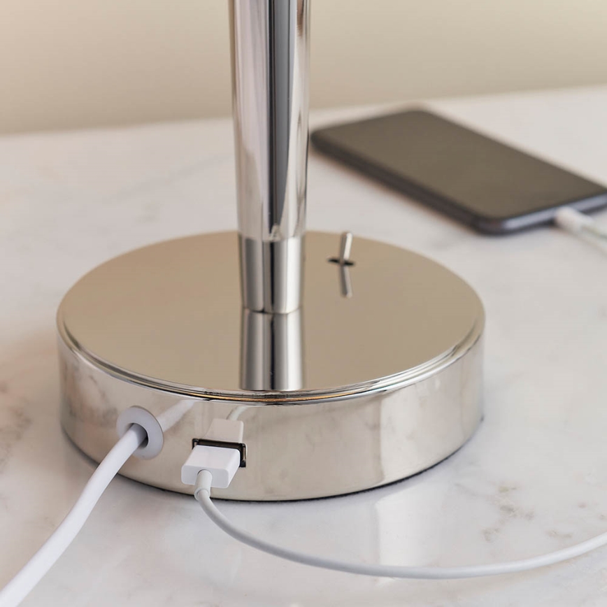 Endon 72175 - Stalo lempa su USB jungtimi SYON 1xE14/40W/230V blizgus chromas/kreminė