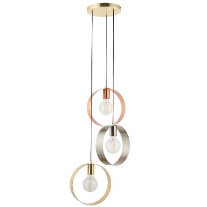 Endon 81922 - Pakabinamas šviestuvas ant laido HOOP 3xE27/40W/230V auksinis/varinis/matinis chromas
