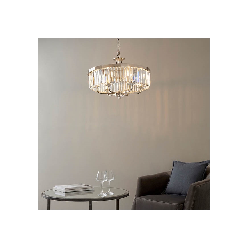 Endon 90263 - Sietynas ant grandinės CHESTERFIELD 6xE14/6W/230V skersmuo 55 cm blizgus chromas