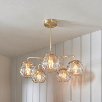 Endon 91969 - pakabinamas šviestuvas su strypu DIMPLE 5xE14/25W/230V auksinis