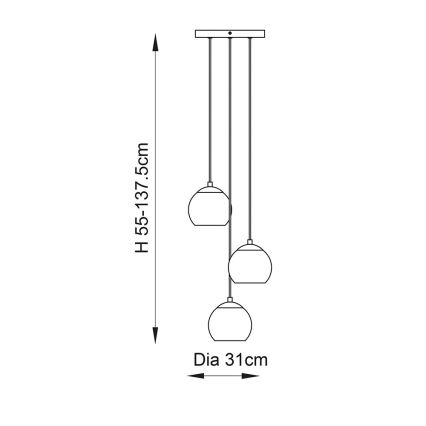 Endon 91971 - Pakabinamas šviestuvas ant laido DIMPLE 3xE14/25W/230V auksinė/dūminė smėlio spalva