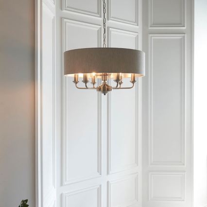 Endon 94357 - Pakabinamas šviestuvas HIGHCLERE ant grandinės 6xE14/40W/230V, skersmuo 55 cm, smėlinė / matinio chromo apdaila