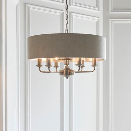 Endon 94357 - Pakabinamas šviestuvas HIGHCLERE ant grandinės 6xE14/40W/230V, skersmuo 55 cm, smėlinė / matinio chromo apdaila