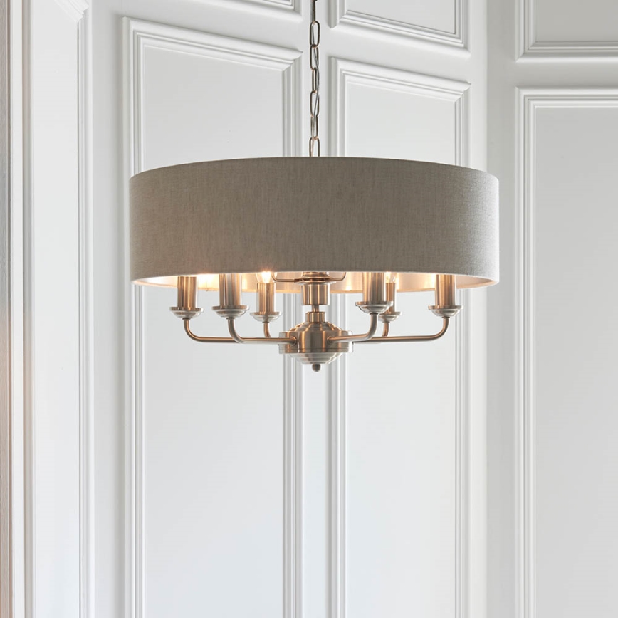 Endon 94357 - Pakabinamas šviestuvas HIGHCLERE ant grandinės 6xE14/40W/230V, skersmuo 55 cm, smėlinė / matinio chromo apdaila