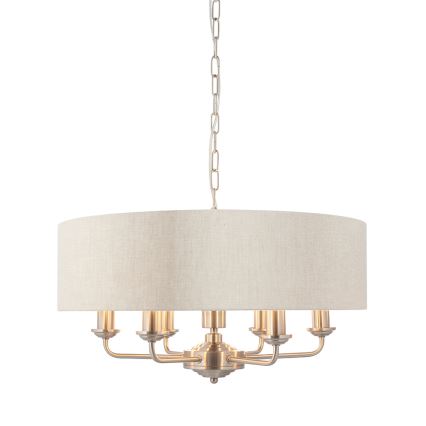 Endon 94357 - Pakabinamas šviestuvas HIGHCLERE ant grandinės 6xE14/40W/230V, skersmuo 55 cm, smėlinė / matinio chromo apdaila