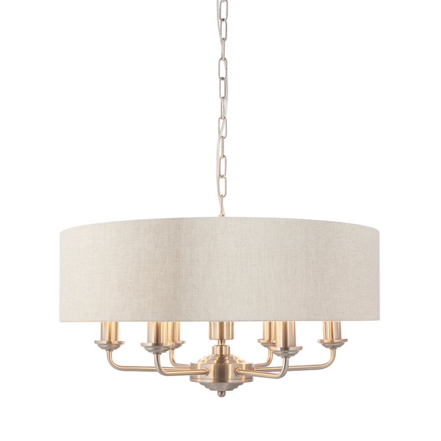 Endon 94357 - Pakabinamas šviestuvas HIGHCLERE ant grandinės 6xE14/40W/230V, skersmuo 55 cm, smėlinė / matinio chromo apdaila