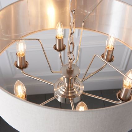 Endon 94357 - Pakabinamas šviestuvas HIGHCLERE ant grandinės 6xE14/40W/230V, skersmuo 55 cm, smėlinė / matinio chromo apdaila