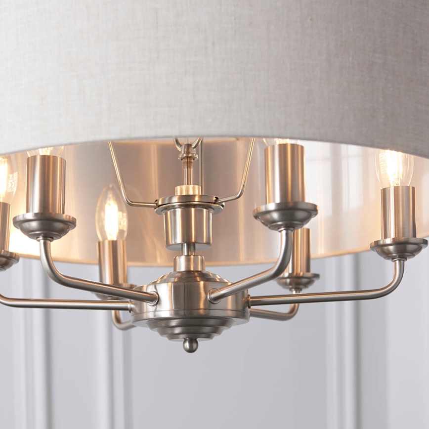 Endon 94357 - Pakabinamas šviestuvas HIGHCLERE ant grandinės 6xE14/40W/230V, skersmuo 55 cm, smėlinė / matinio chromo apdaila