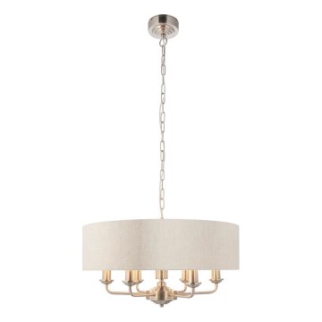Endon 94357 - Pakabinamas šviestuvas HIGHCLERE ant grandinės 6xE14/40W/230V, skersmuo 55 cm, smėlinė / matinio chromo apdaila