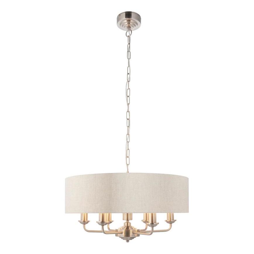 Endon 94357 - Pakabinamas šviestuvas HIGHCLERE ant grandinės 6xE14/40W/230V, skersmuo 55 cm, smėlinė / matinio chromo apdaila