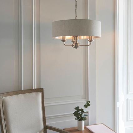 Endon 94361 - Sietynas, kabinamas ant grandinės HIGHCLERE 3xE14/40W/230V smėlio spalva/matinis chromas diametras 45 cm