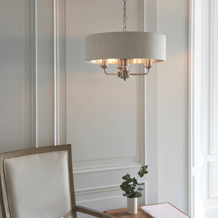 Endon 94361 - Sietynas, kabinamas ant grandinės HIGHCLERE 3xE14/40W/230V smėlio spalva/matinis chromas diametras 45 cm