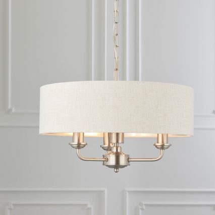 Endon 94361 - Sietynas, kabinamas ant grandinės HIGHCLERE 3xE14/40W/230V smėlio spalva/matinis chromas diametras 45 cm