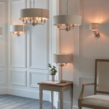 Endon 94361 - Sietynas, kabinamas ant grandinės HIGHCLERE 3xE14/40W/230V smėlio spalva/matinis chromas diametras 45 cm