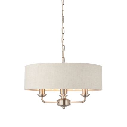 Endon 94361 - Sietynas, kabinamas ant grandinės HIGHCLERE 3xE14/40W/230V smėlio spalva/matinis chromas diametras 45 cm