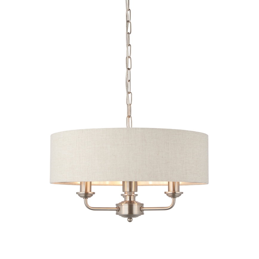 Endon 94361 - Sietynas, kabinamas ant grandinės HIGHCLERE 3xE14/40W/230V smėlio spalva/matinis chromas diametras 45 cm