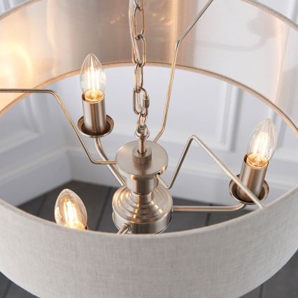 Endon 94361 - Sietynas, kabinamas ant grandinės HIGHCLERE 3xE14/40W/230V smėlio spalva/matinis chromas diametras 45 cm