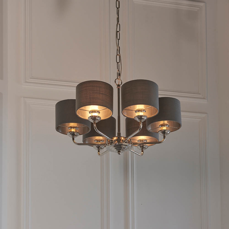 Endon 94381 - Sietynas, kabinamas ant grandinės HIGHCLERE 6xE14/28W/230V pilka/blizgus chromas