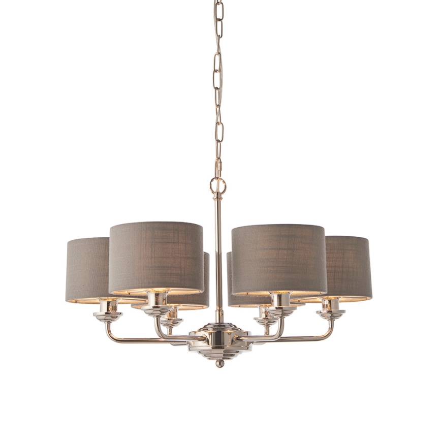 Endon 94381 - Sietynas, kabinamas ant grandinės HIGHCLERE 6xE14/28W/230V pilka/blizgus chromas
