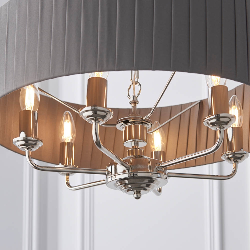 Endon 94397 - Sietynas, kabinamas ant grandinės HIGHCLERE 6xE14/40W/230V pilka/blizgus chromas