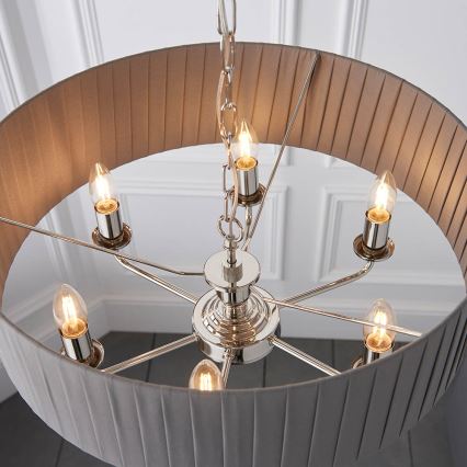 Endon 94397 - Sietynas, kabinamas ant grandinės HIGHCLERE 6xE14/40W/230V pilka/blizgus chromas