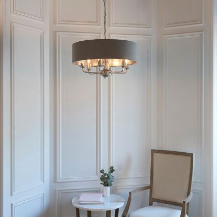 Endon 94415 - Sietynas, kabinamas ant grandinės HIGHCLERE 8xE14/40W/230V pilka/blizgus chromas diametras 70 cm