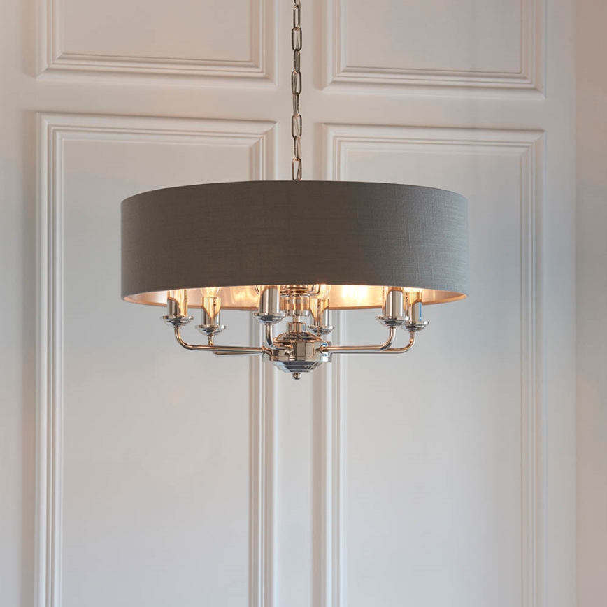 Endon 94415 - Sietynas, kabinamas ant grandinės HIGHCLERE 8xE14/40W/230V pilka/blizgus chromas diametras 70 cm