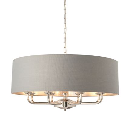 Endon 94415 - Sietynas, kabinamas ant grandinės HIGHCLERE 8xE14/40W/230V pilka/blizgus chromas diametras 70 cm