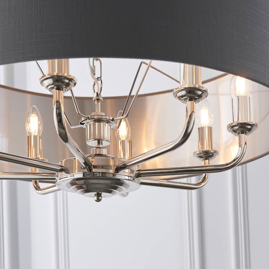 Endon 94415 - Sietynas, kabinamas ant grandinės HIGHCLERE 8xE14/40W/230V pilka/blizgus chromas diametras 70 cm