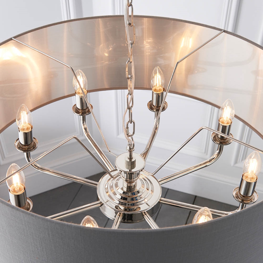 Endon 94415 - Sietynas, kabinamas ant grandinės HIGHCLERE 8xE14/40W/230V pilka/blizgus chromas diametras 70 cm