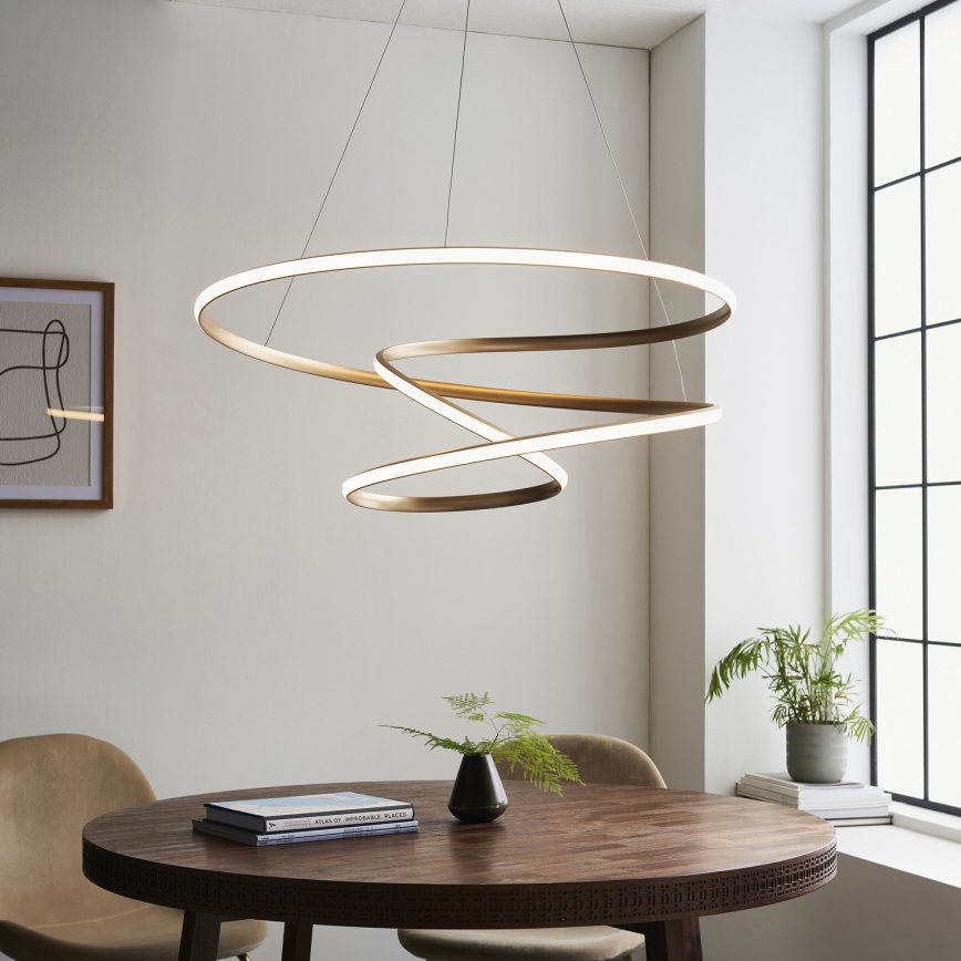 Endon 97639 - dimeriuojama LED liustra ant laido TWIRL LED/88W/230V 3000K, auksinė