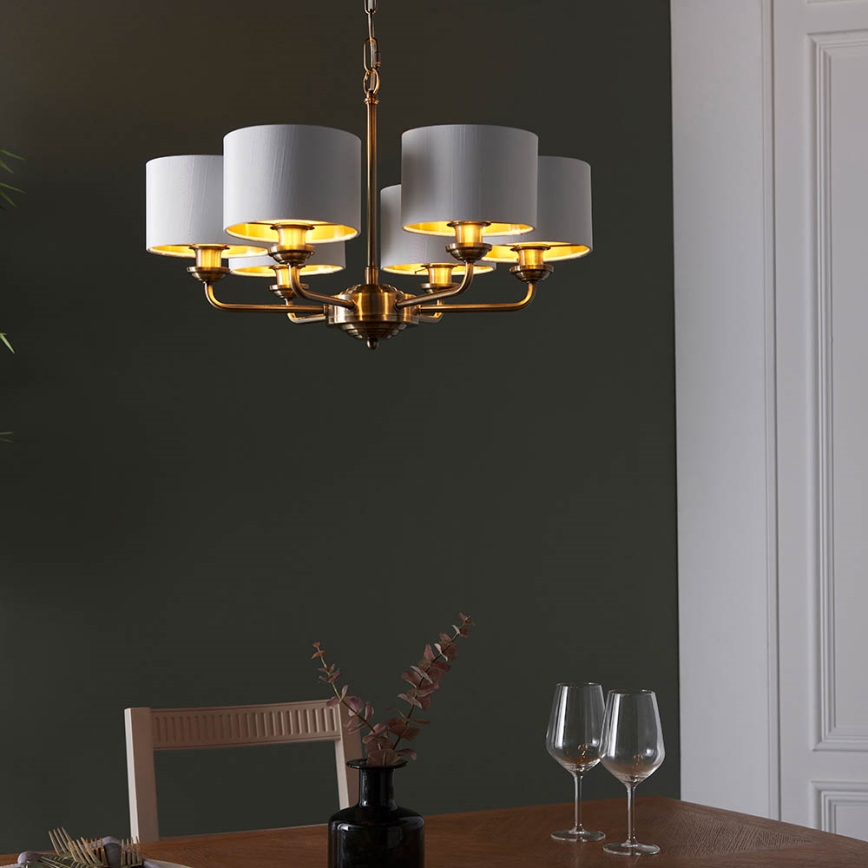 Endon 98936 - Sietynas, kabinamas ant grandinės HIGHCLERE 6xE14/28W/230V balta/žalvaris